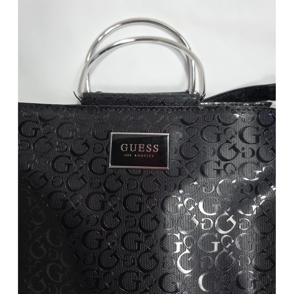 Guess Black Logo Satchel Handbag Silver Handle Crossbody Strap Spacious Bag - Picture 3 of 11